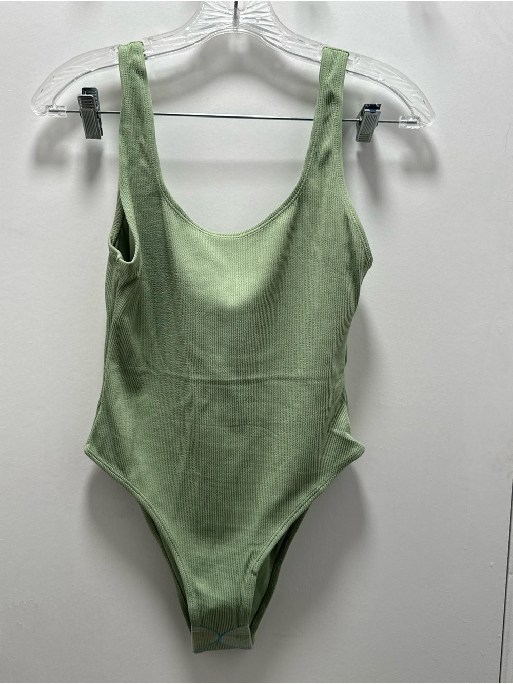 Topshop Women’s Ribbed Low Back One-Piece High Leg Swimsuit in Sage Green NWOT 6